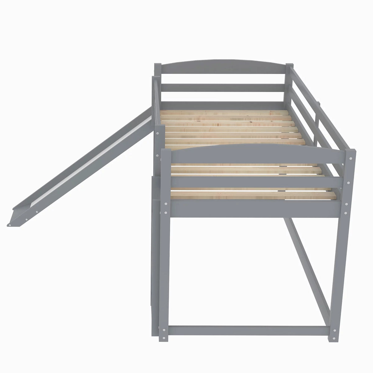 Gray Twin Over Twin Wood Bunk Bed with Slide and Ladder Y983