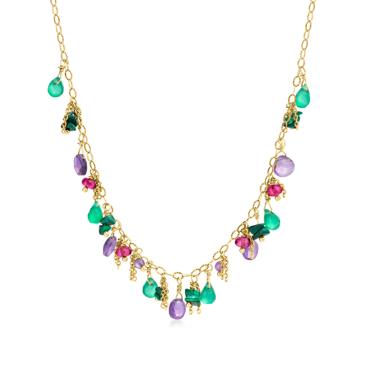 Multi-Gemstone Bead Drop Necklace in 24kt Gold Over Sterling C394504
