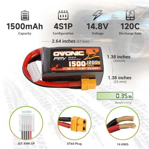 14.8V 120C 1500mAh 4S Lipo Battery with XT60 Plug 2 Pack E659