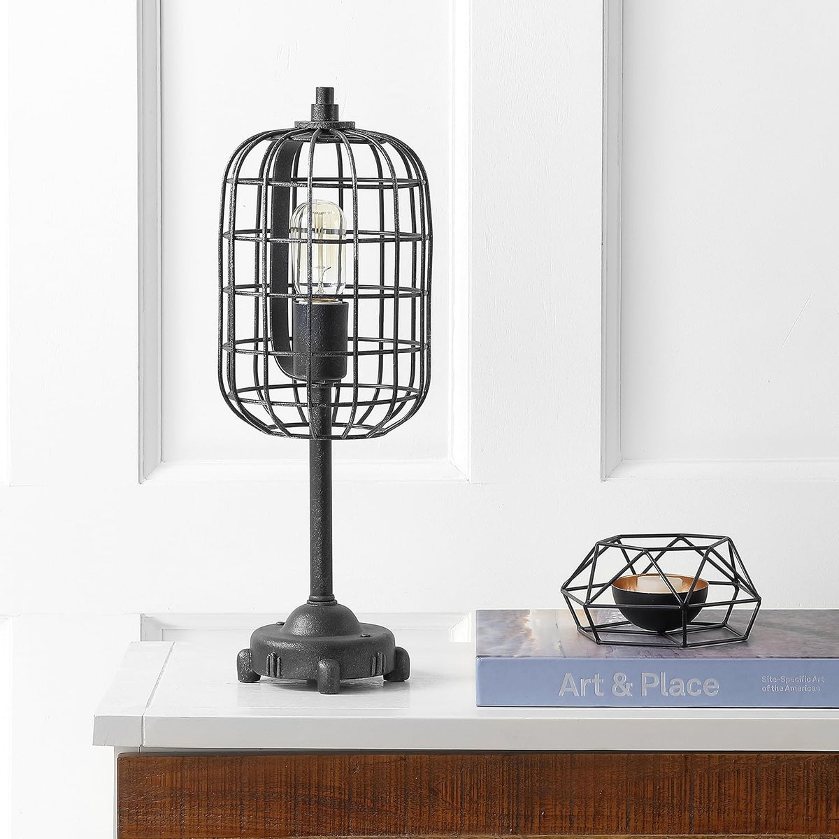 Black/Silver Industrial Metal Table Lamp L8980