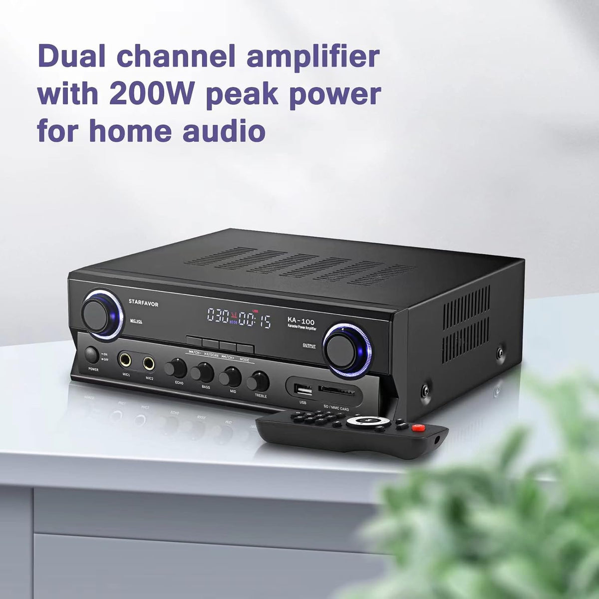 2 Channel 220W Stereo Receiver Amplifier with FM, USB SD Card, LED Display, Pack of 2 D90269