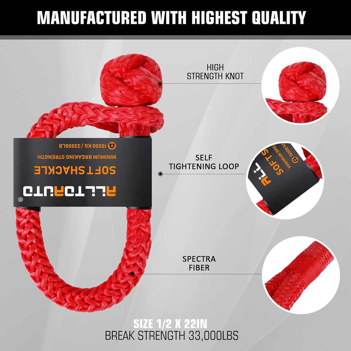Red Kinetic Recovery & Tow Rope with 2 Soft Shackles Offroad Recovery Kit A4723