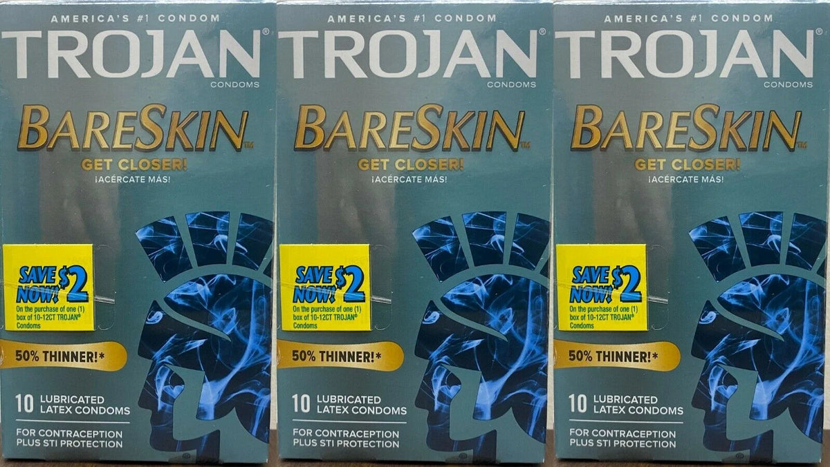 3-Pack Trojan Bareskin 10 Lubricated Latex Condoms Z8660