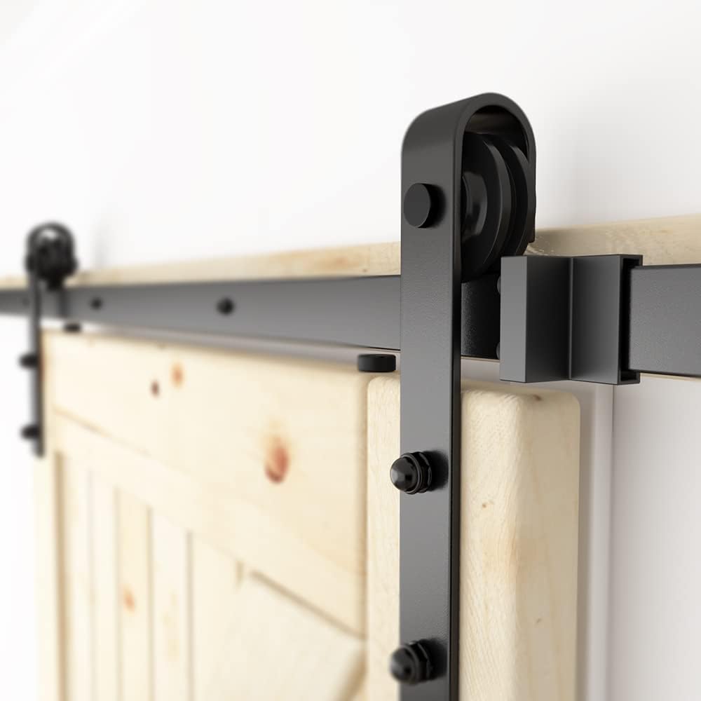 5FT Single Door Sliding Barn Door Hardware Track Kit Black Pack of 2 B7391