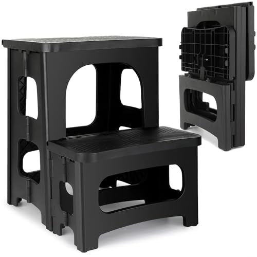 Folding 2-Step Stool, Non-Slip Portable Footstool, Black V884