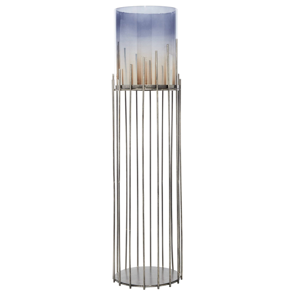 Multi Colored Glass Hurricane Candle Holder on Metal Stand K395972