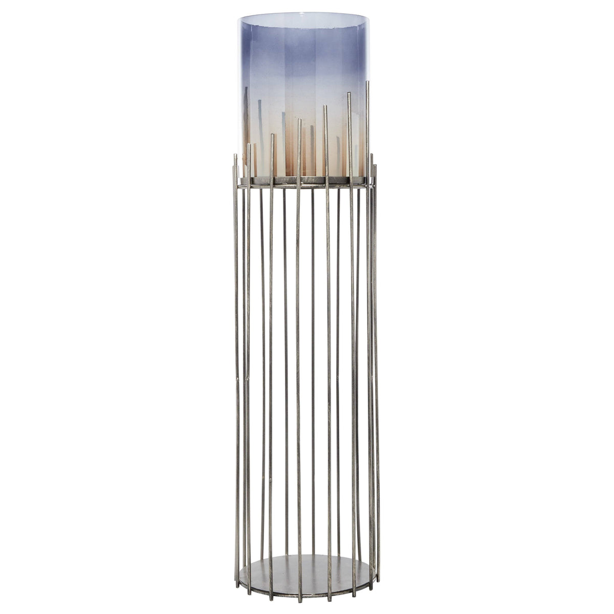 Multi Colored Glass Hurricane Candle Holder on Metal Stand K395972