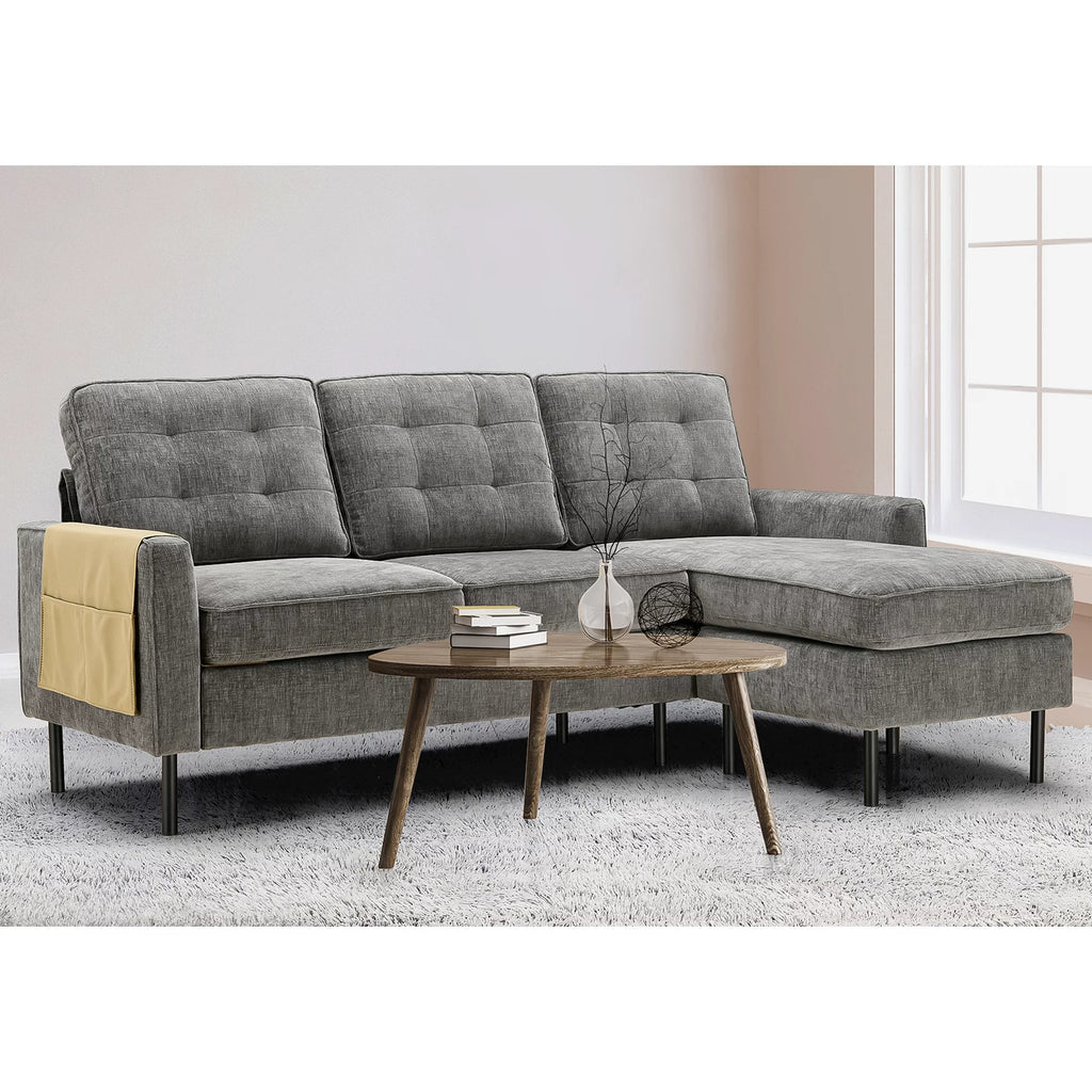 Grey Chenille L Shaped Sectional Sofa with Reversible Chaise J6813