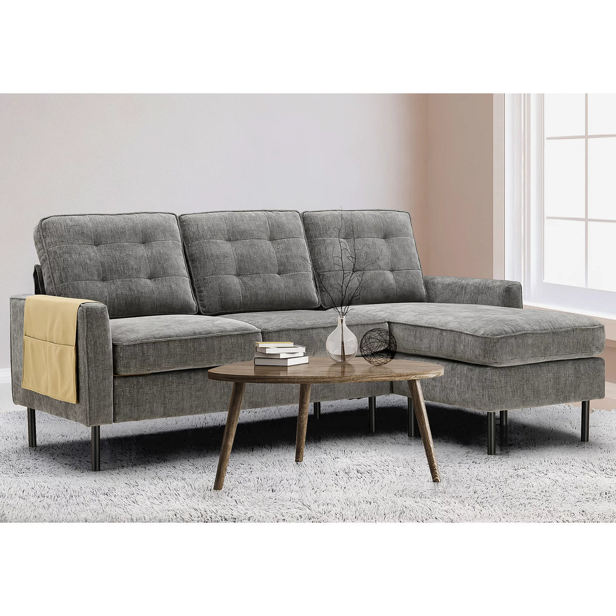 Grey Chenille L Shaped Sectional Sofa with Reversible Chaise J6813