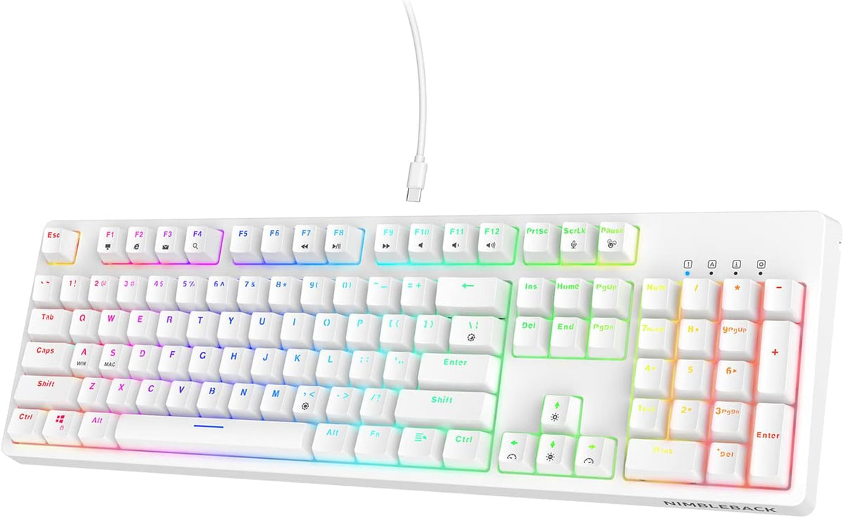 Wired Mechanical Keyboard, Hot-Swappable 104Keys RGB Backlit Gaming Keyboard, Red Switch/White U1532