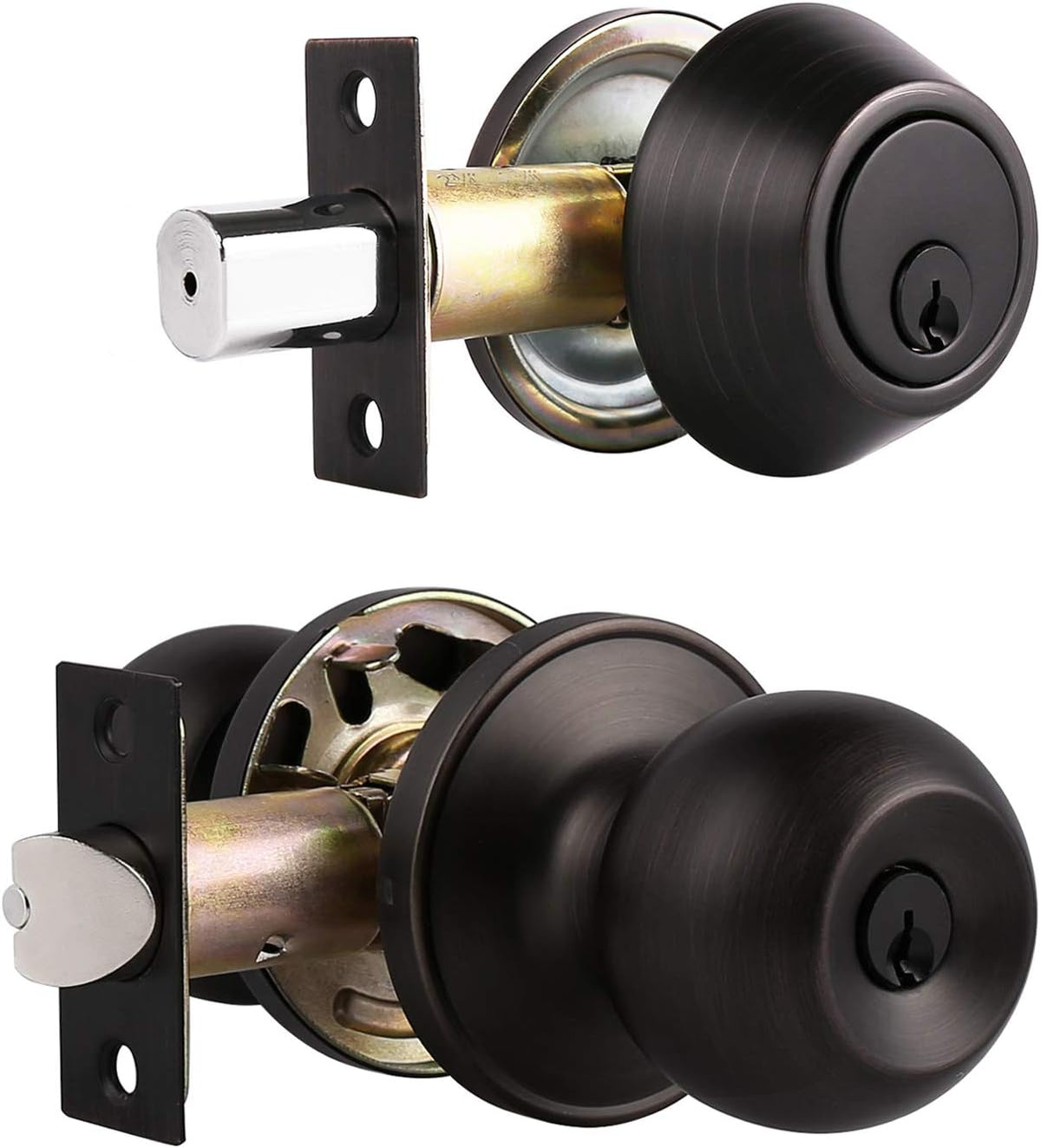 Entry Door Knob and Deadbolt Lock Set with Single Cylinder Deadbolt Keyed Alike Combo Pack T3972
