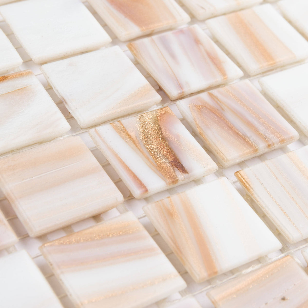 Fused Glass Mosaic Wall Tile, 12 inch x 12 inch, Brown/Tan/White/Copper Z54079