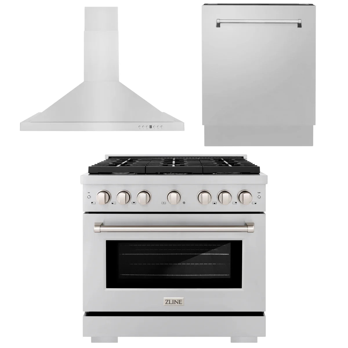 36 in. Gas Range, Range Hood, 3 Rack Dishwasher R165914