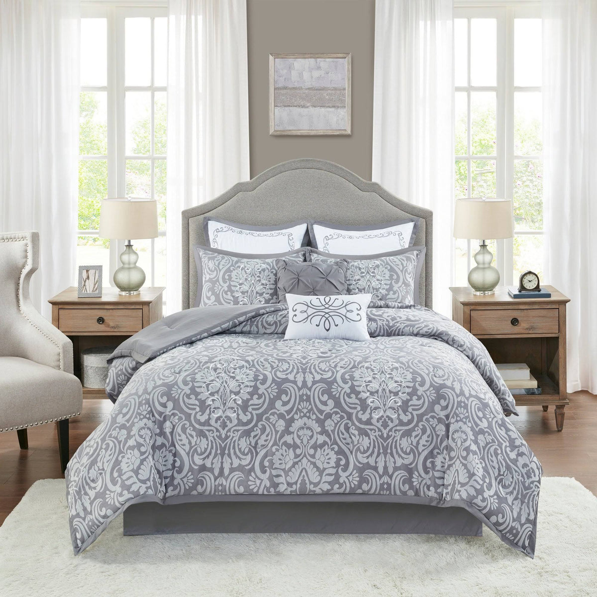 Gray 8 Piece Jacquard Comforter Set C1480