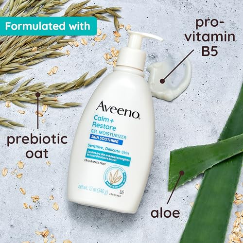 Calm + Restore Body Moisturizer Gel for Sensitive Skin, Lightweight Moisturizer with Aloe Vera, Prebiotic Oat and Pro-Vitamin B5, Fragrance Free, 12 OZ G49235