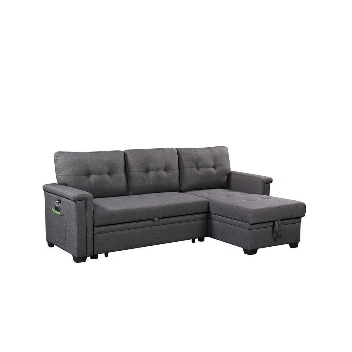 Gray Reversible Sleeper Sofa Storage Chaise with USB Charging Ports W44501