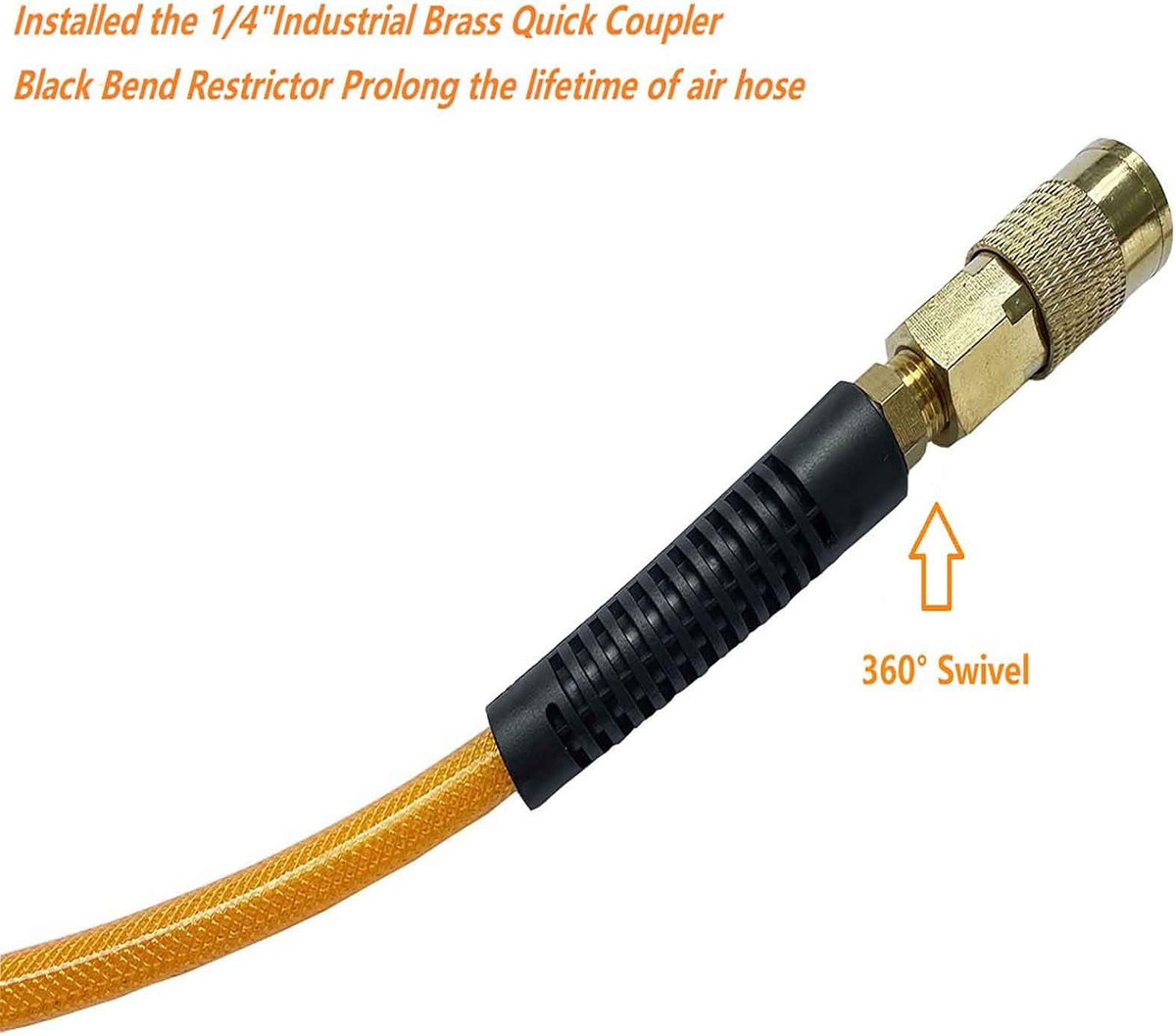 Transparent Orange 100ft Air Hose with Brass Quick Coupler and Plug, Pack of 2 P9635
