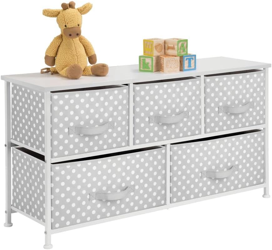 Gray White 5 Removable Fabric Drawers Storage Dresser C628815