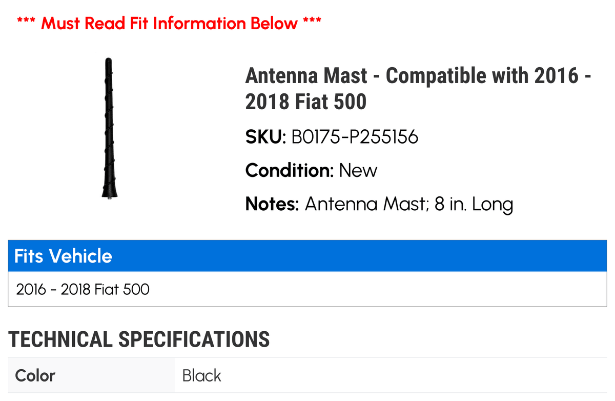 Antenna Mast for Fiat 500 K5015