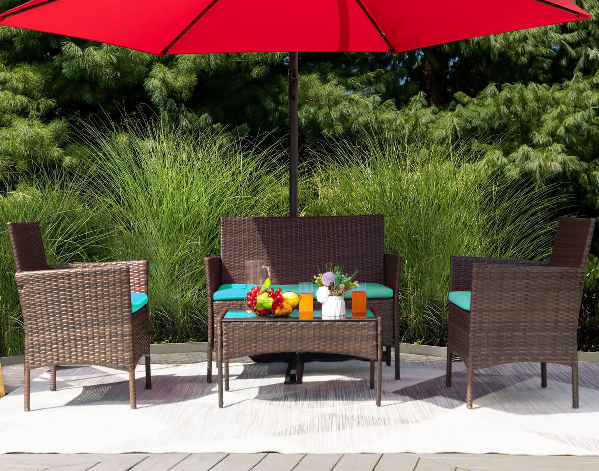 4 Pieces PE Rattan Wicker Patio Conversation Set D46065