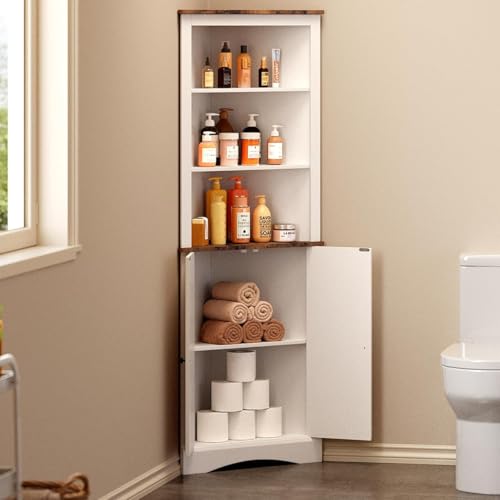 White Corner Cabinet with Doors and Shelves Y78687