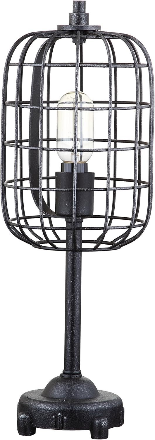 Black/Silver Industrial Metal Table Lamp L8980