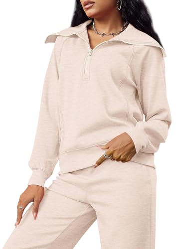 Half Zip Sweatshirt And Wide Leg Sweatpant 2 Piece Sweatsuit P717