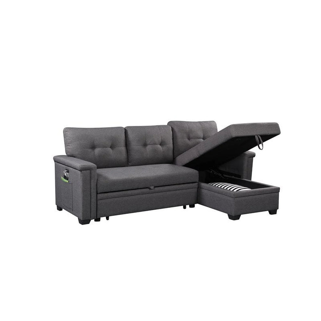 Gray Reversible Sleeper Sofa Storage Chaise with USB Charging Ports W44501