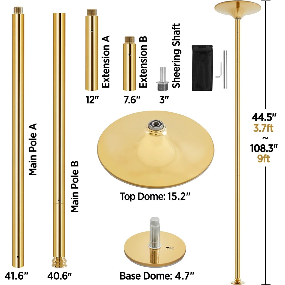 Gold Height Adjustable Spinning Static Dance Pole D947