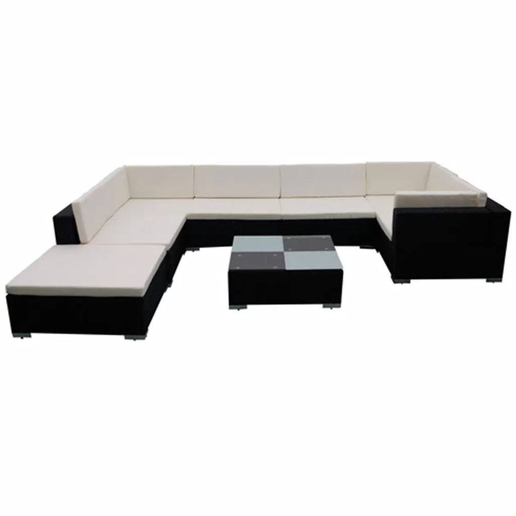 Black Poly Rattan 8 Piece Patio Lounge Set with Cushions F6887
