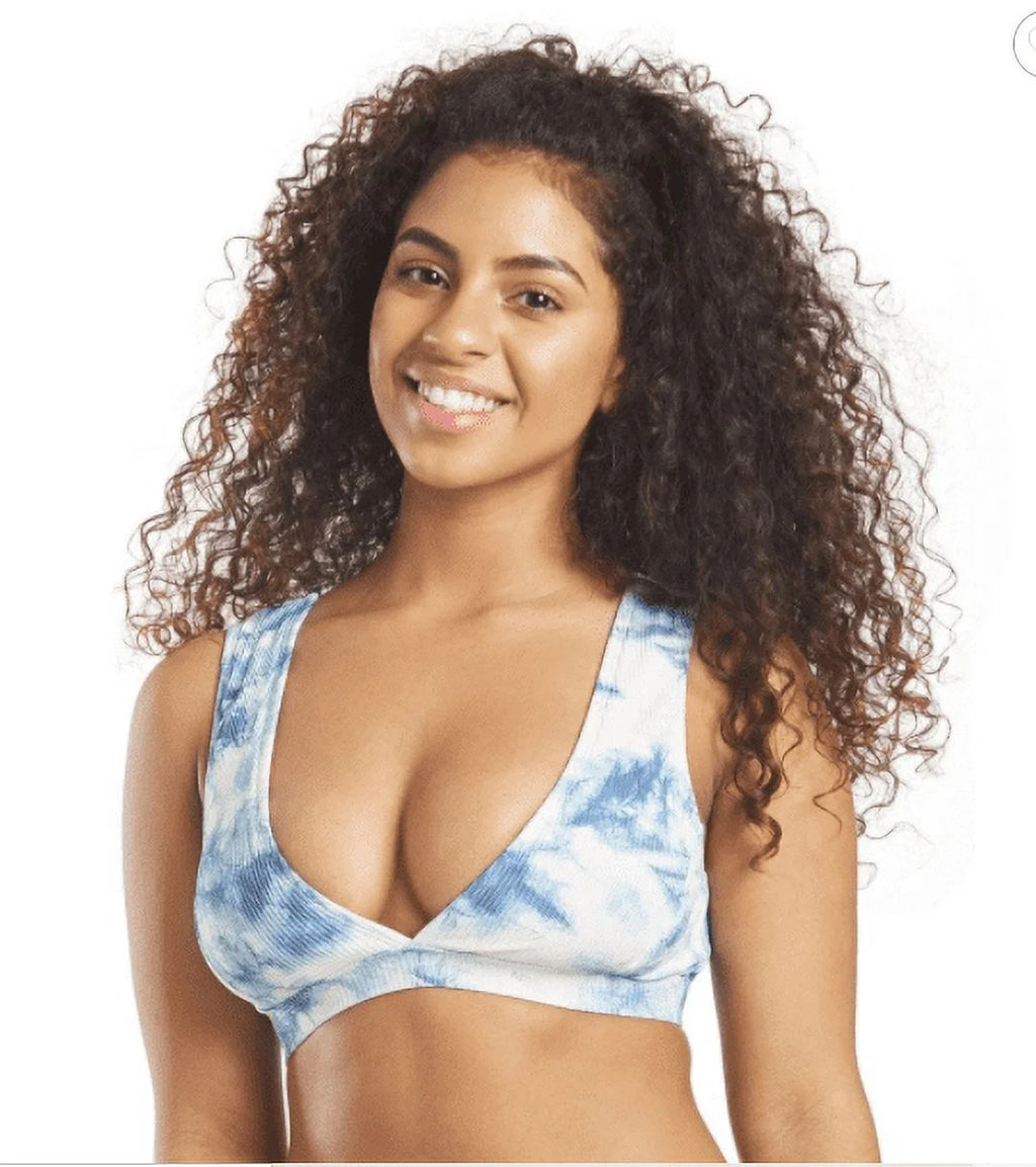 Blue Tie-Dye Deep V Bikini Swim Top U402