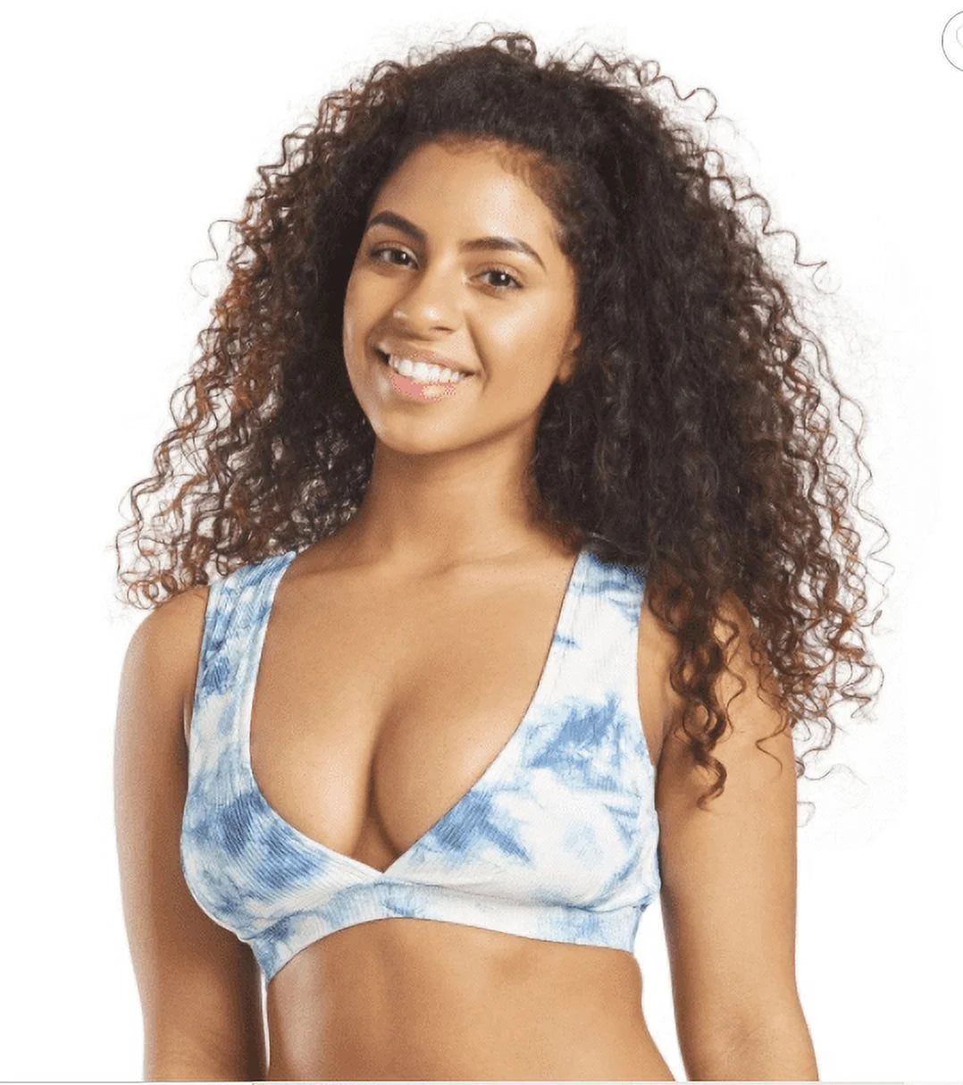 Blue Tie-Dye Deep V Bikini Swim Top U402