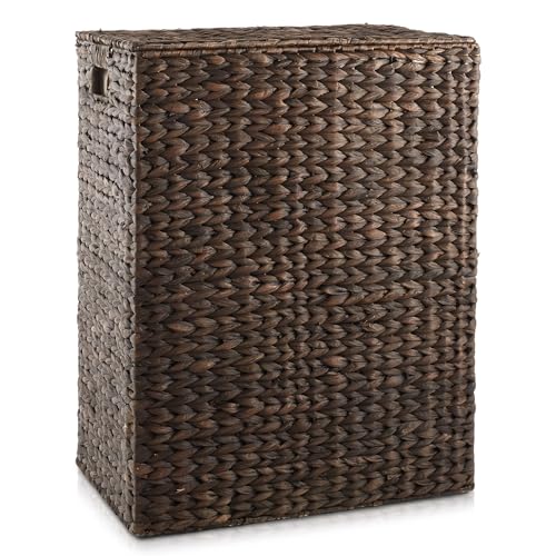 Natural Woven Water Hyacinth Laundry Hamper with Lid and Removable Liner Bag B5938