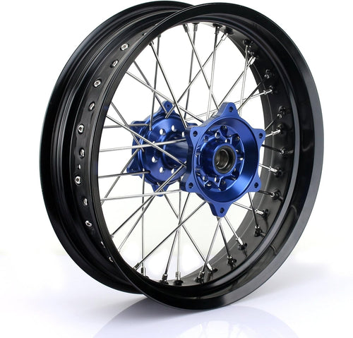 17" X 4.25" Supermoto Rear Complete Wheel Set Rim Spokes Blue Hub F819