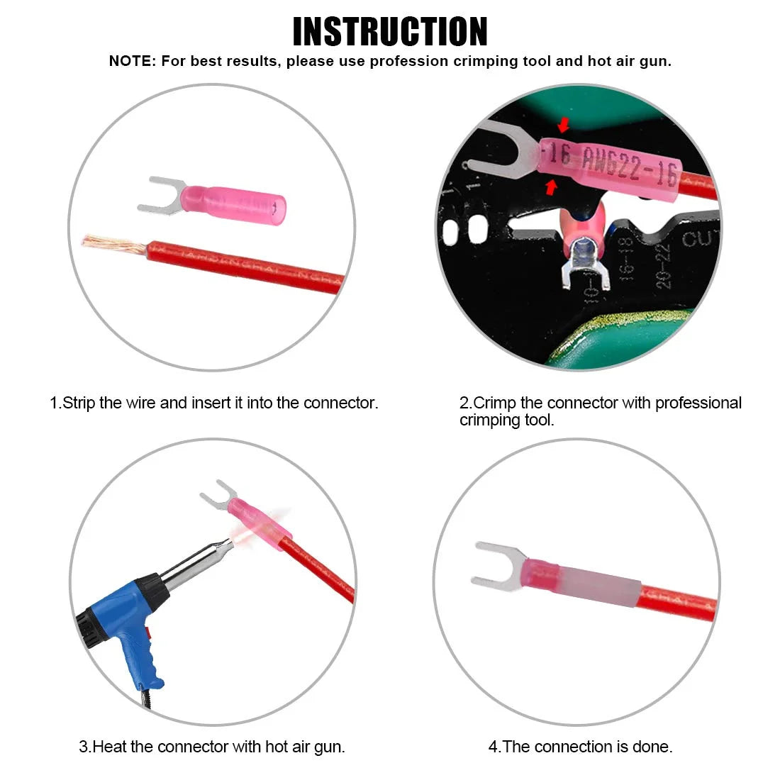 50pcs 22-16 Gauge Heat Shrink Fork Connectors Insulated Crimp Terminals Kit S46210