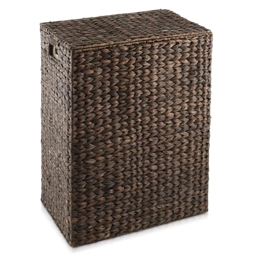 Natural Woven Water Hyacinth Laundry Hamper with Lid and Removable Liner Bag B5938
