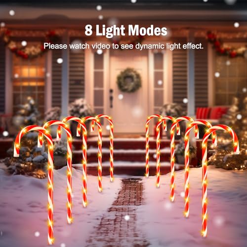 20 Packs Solar Candy Cane Lights Outdoor Pathway, 8 Modes LED Candy Cane Decorations H5736