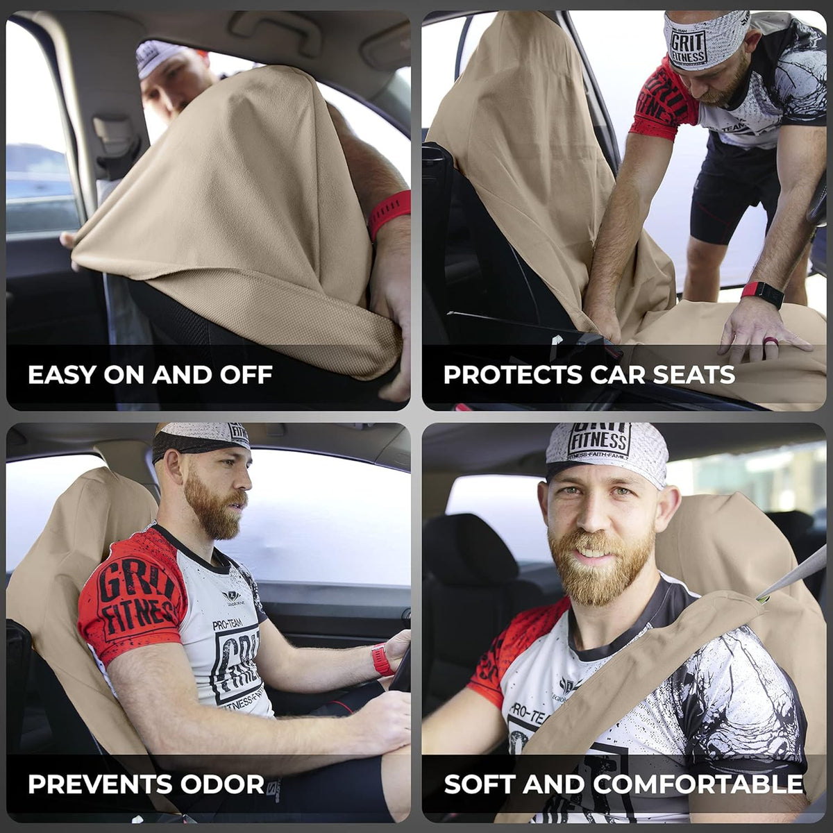 Tan Non-Slip Removable Car Seat Cover Pack of 2 I33797