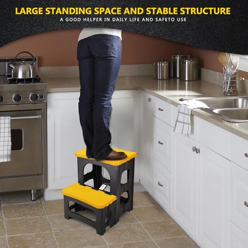 Folding 2-Step Stool, Non-Slip Portable Footstool, Black V884