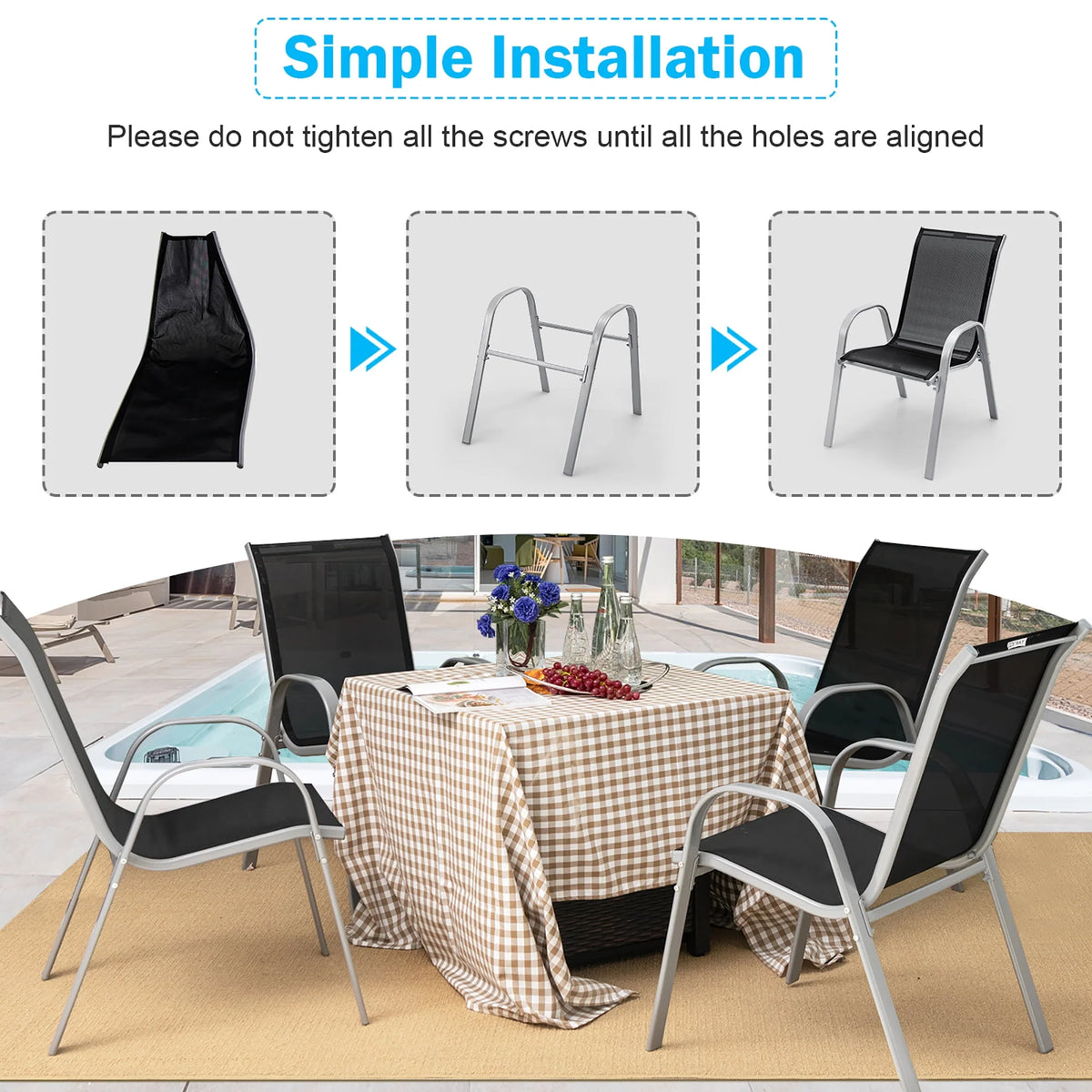Set of 4 Black Stackable Patio Dining Chairs D279