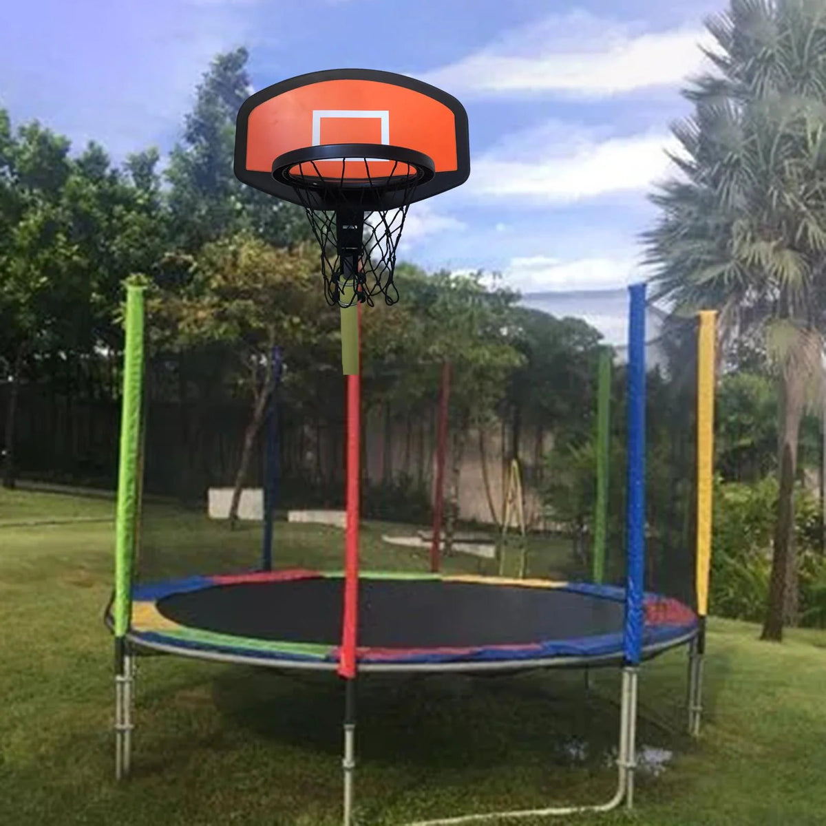 Basketball Hoop for Trampoline Backboard Toy Outdoor Sports Frame Attachment for Curved Pole E58968