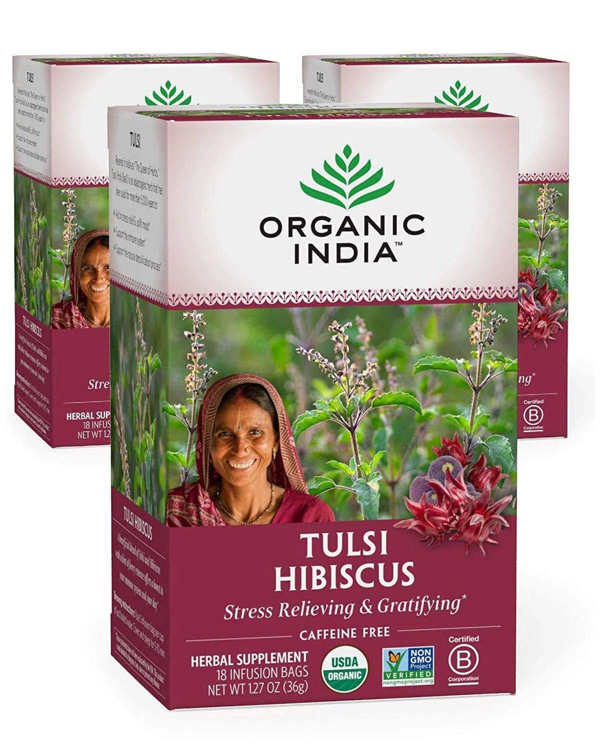 Hibiscus Herbal Tea, Caffeine-Free, 18 Infusion Bags, 3 Pack J778