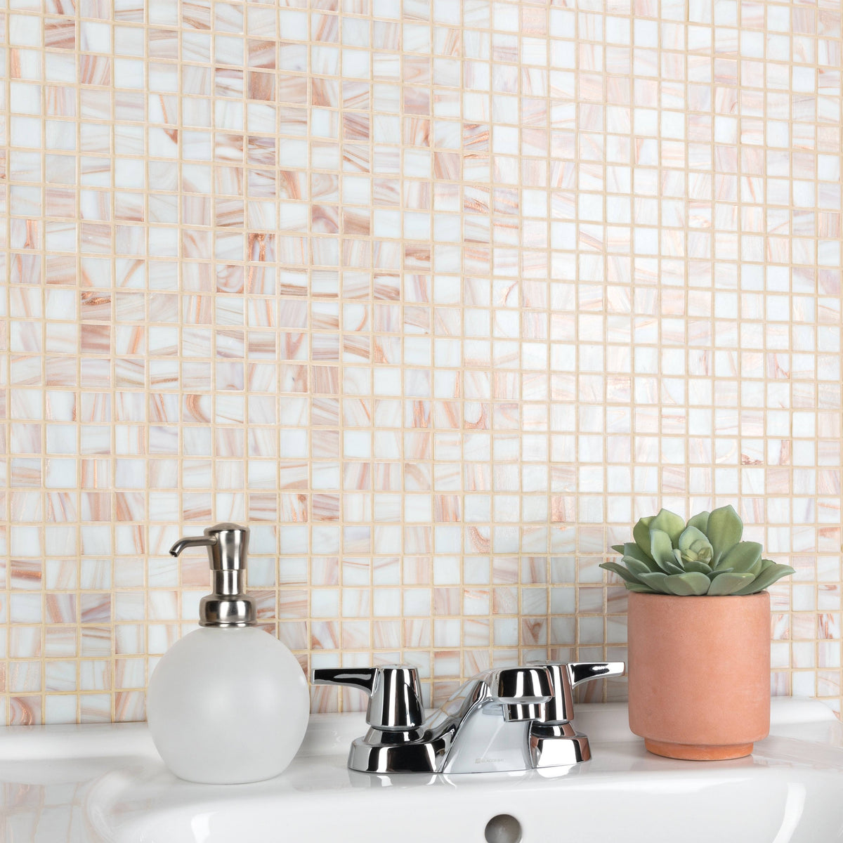 Fused Glass Mosaic Wall Tile, 12 inch x 12 inch, Brown/Tan/White/Copper Z54079