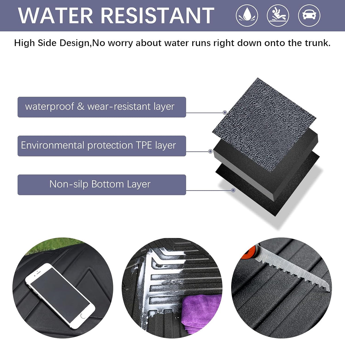 Black TPO Waterproof Rear Cargo Tray Trunk Floor Mat I69415
