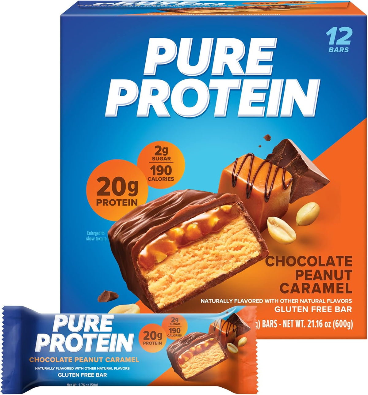Chocolate Whey Protein Powder 1.78lbs and Chocolate Peanut Caramel Protein Bars 12 Count 1.76oz A830795