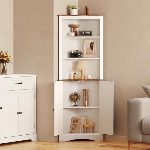 White Corner Cabinet with Doors and Shelves Y78687