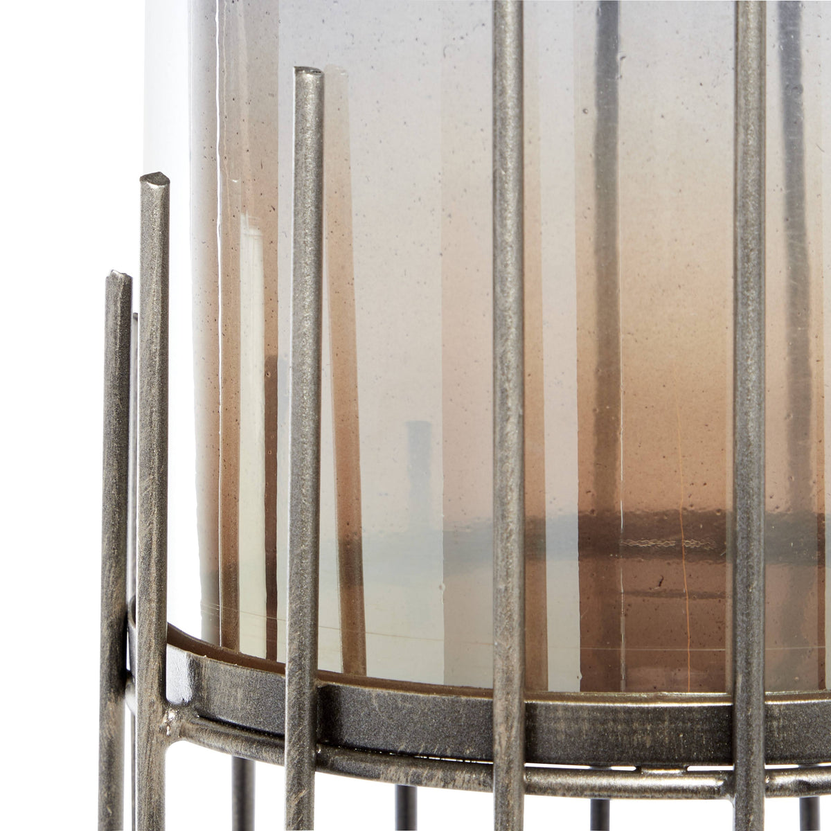 Multi Colored Glass Hurricane Candle Holder on Metal Stand K395972