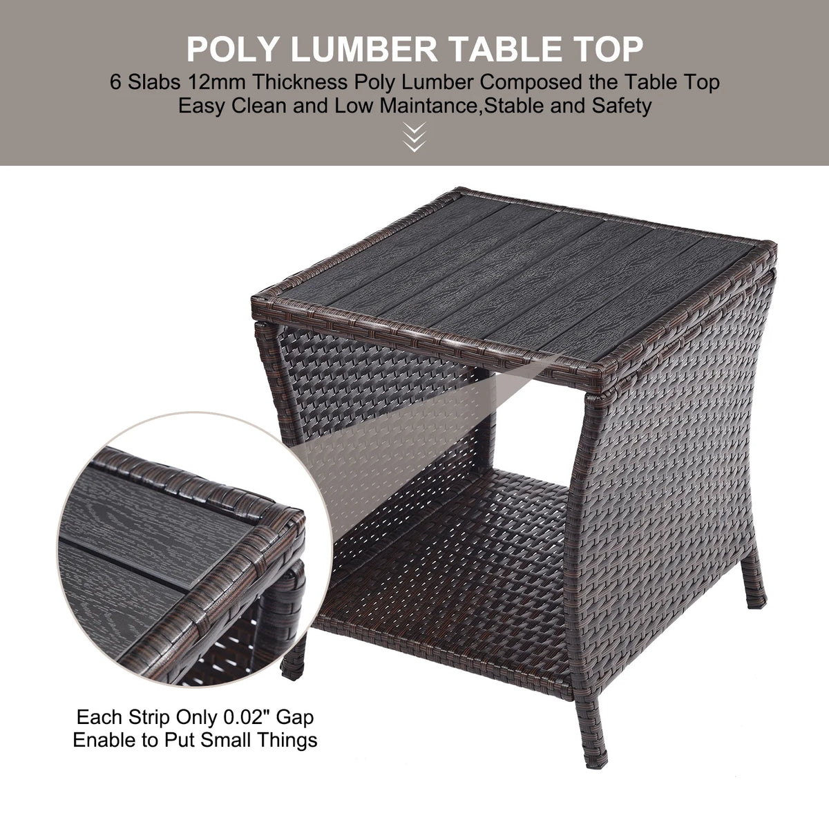 Brown Rattan Wicker Outdoor Side Table with Storage K334