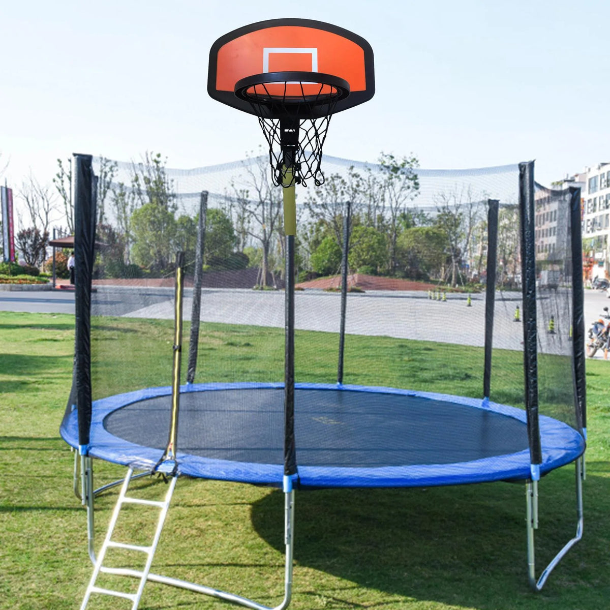 Basketball Hoop for Trampoline Backboard Toy Outdoor Sports Frame Attachment for Curved Pole E58968