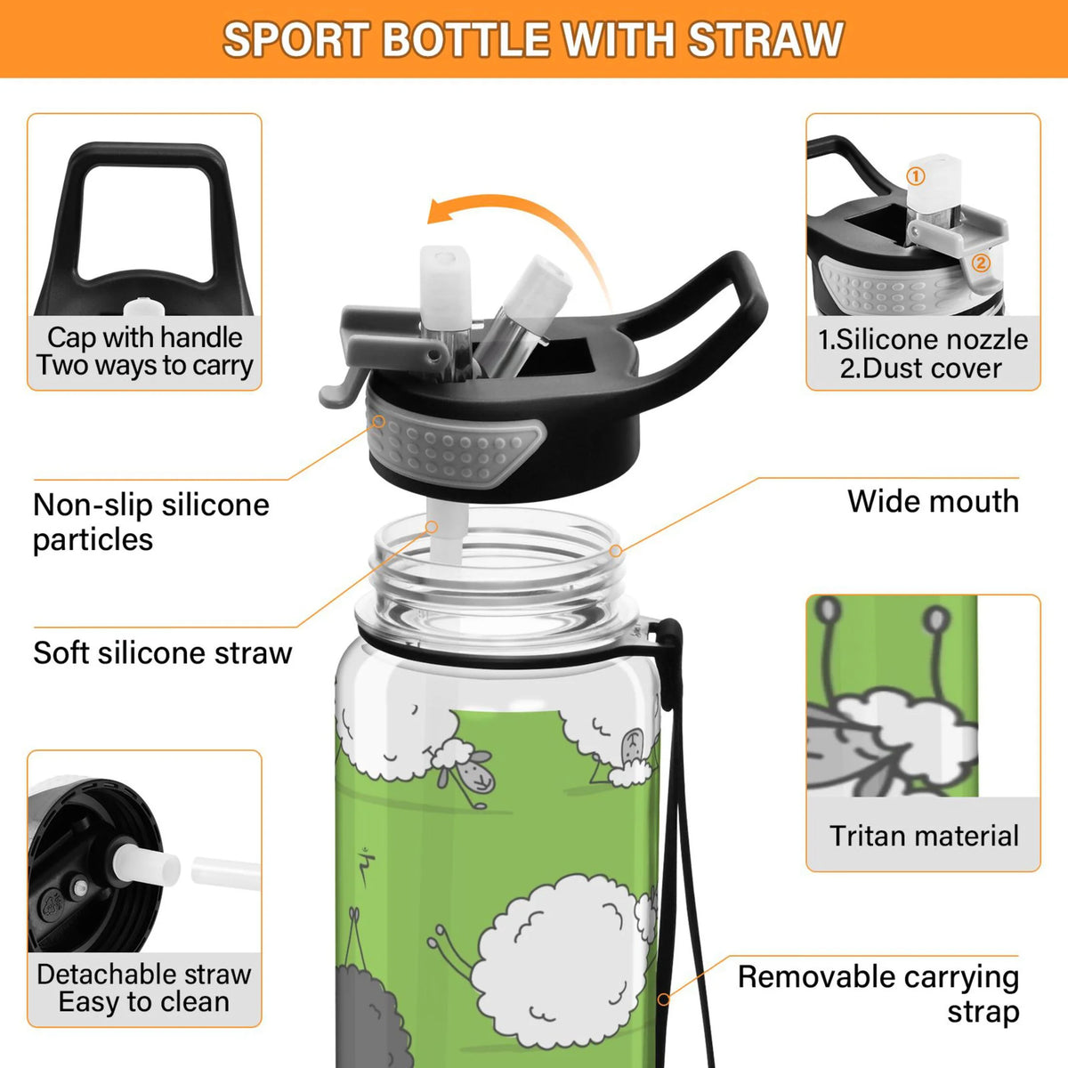 32oz Tritan Leakproof Water Bottle with Straw U6786